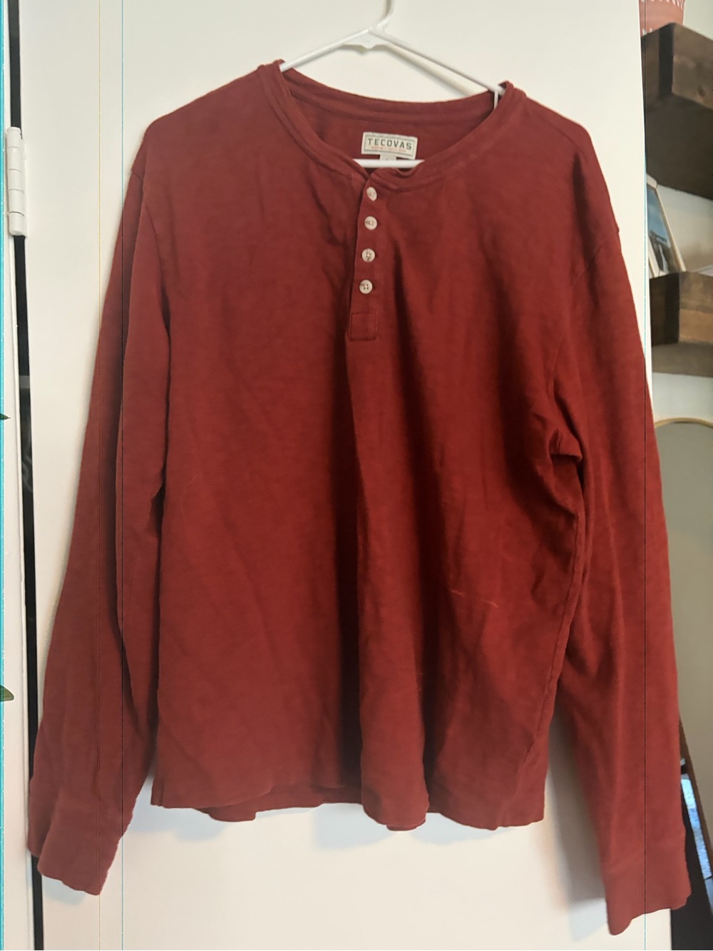 Tecovas Long Sleeve Henley Shirt - Rust Red